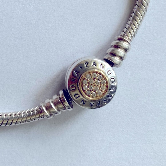 Pandora Moments Logo Bracelet Sterling and 14k Gold with CZs - Picture 1 of 6